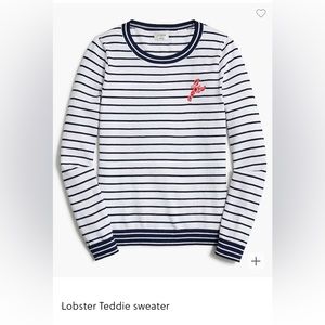 JCREW Women’s Lobster Teddy Sweater XL, white and blue stripes